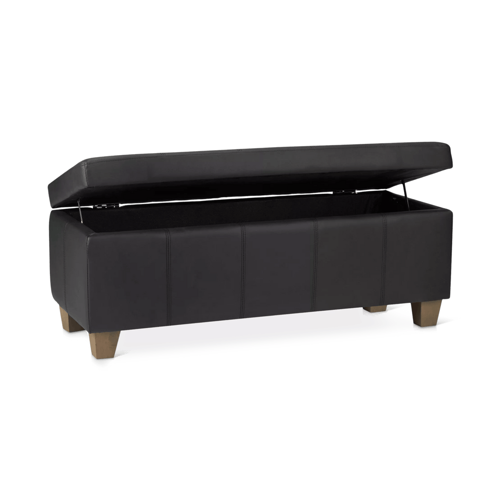 Black Faux Leather Storage Bench