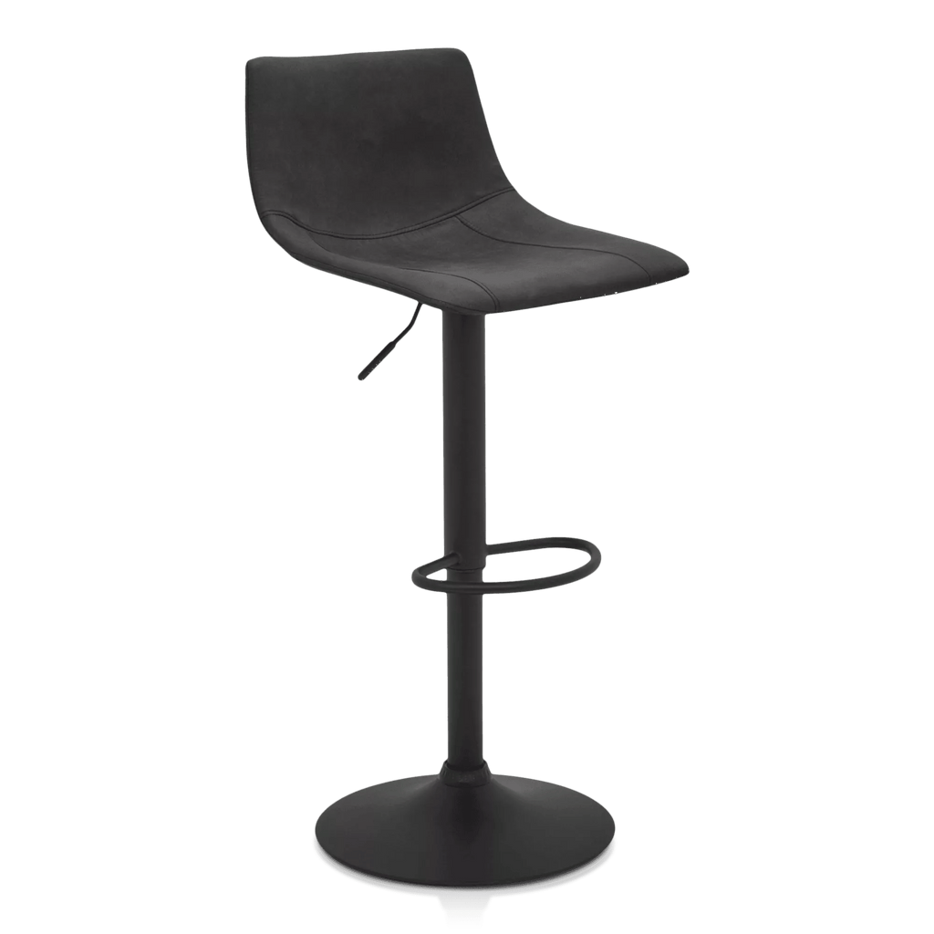 Black Textured Faux Leather & Metal Adjustable Bar Stool