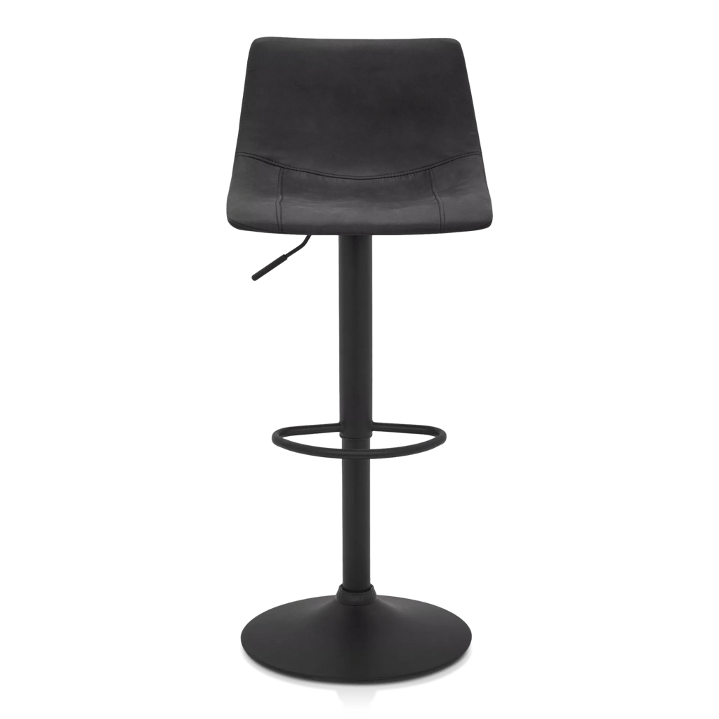Black Textured Faux Leather & Metal Adjustable Bar Stool