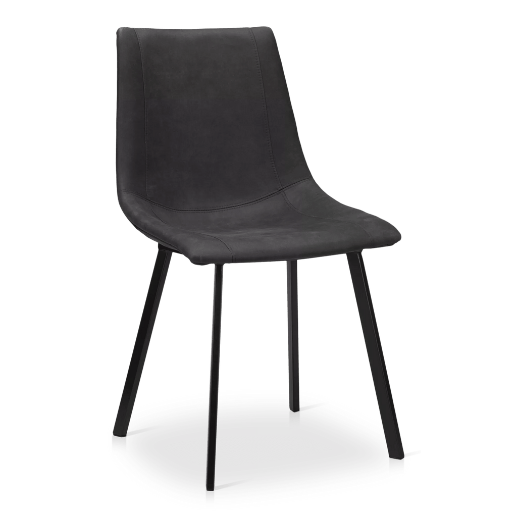 Black Textured Faux Leather and Metal Dining Chair