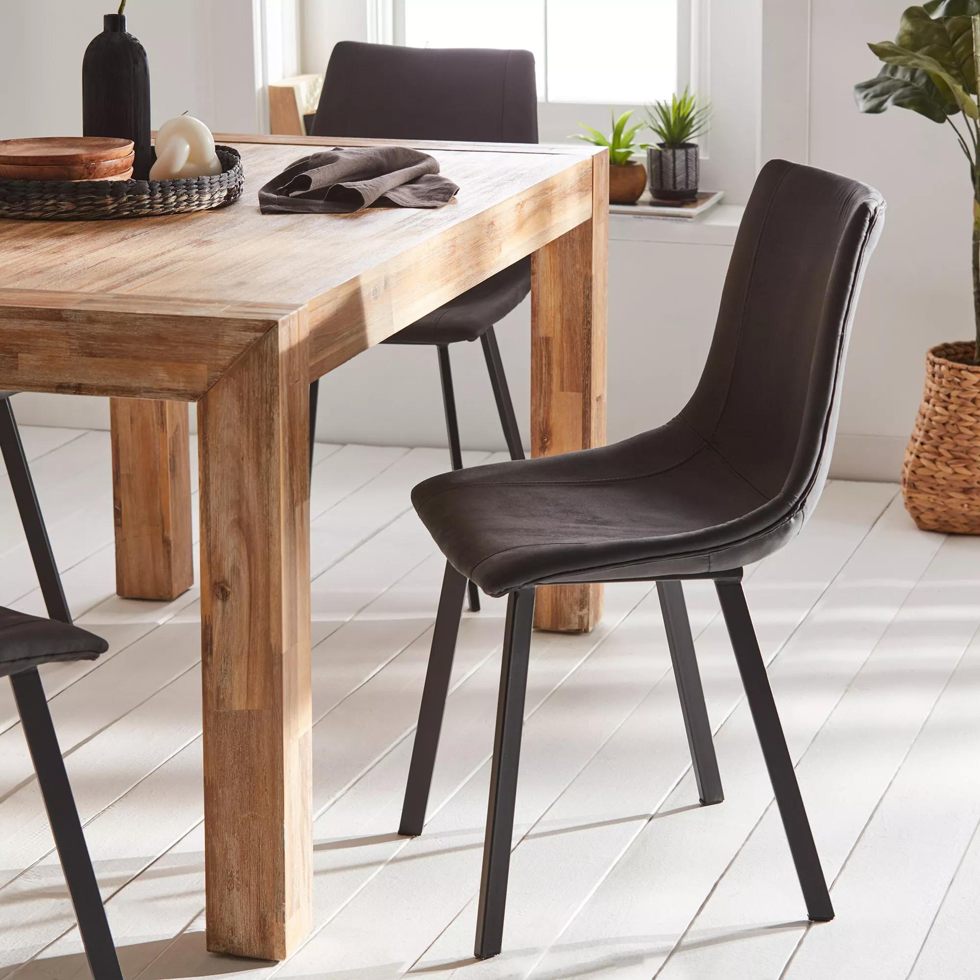 Black Textured Faux Leather and Metal Dining Chair