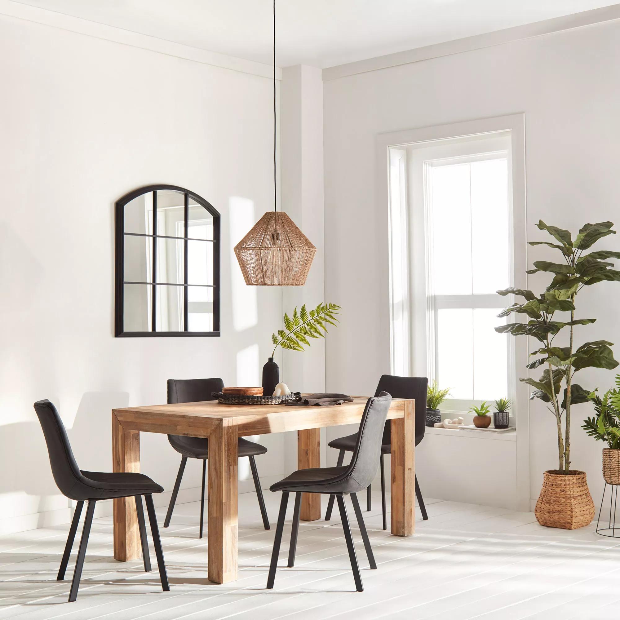 Black Textured Faux Leather and Metal Dining Chair