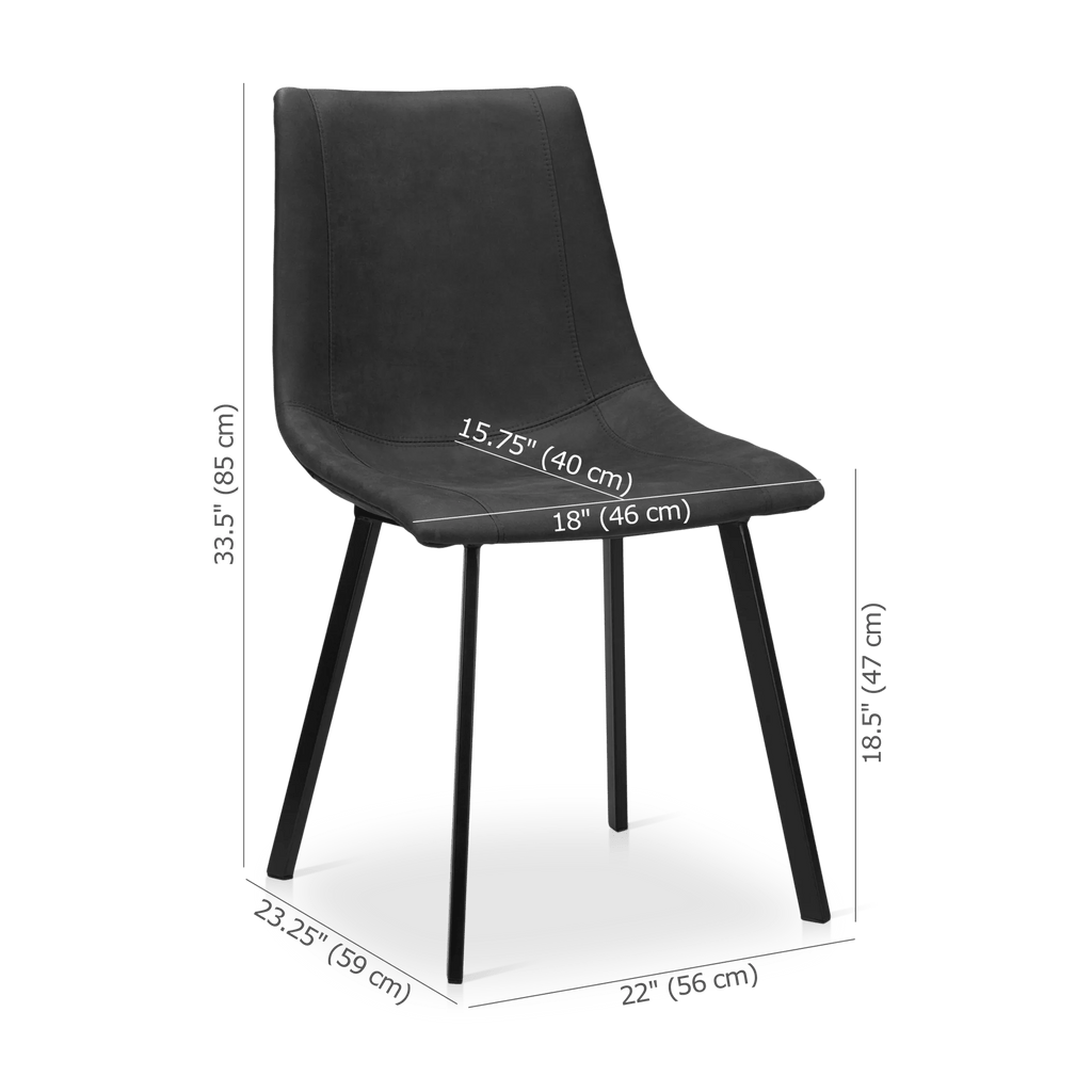 Black Textured Faux Leather and Metal Dining Chair