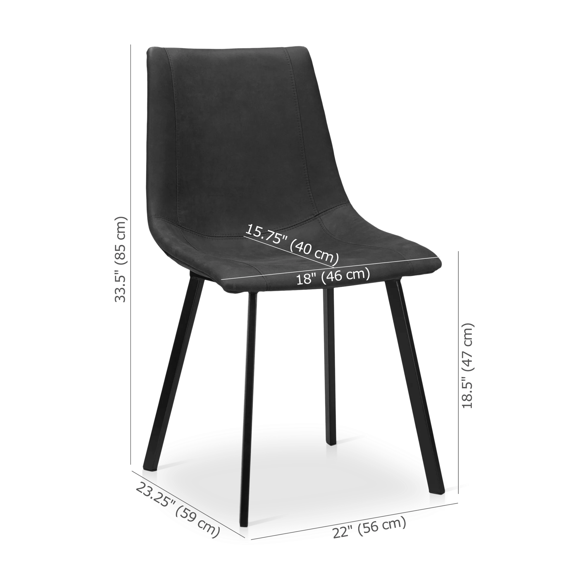 Black Textured Faux Leather and Metal Dining Chair