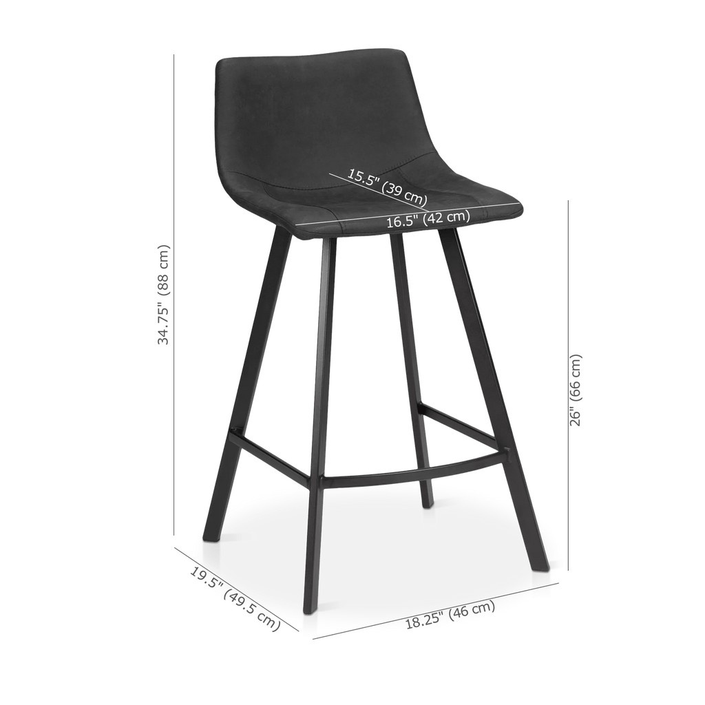 Textured Faux Leather and Metal Bar Stool