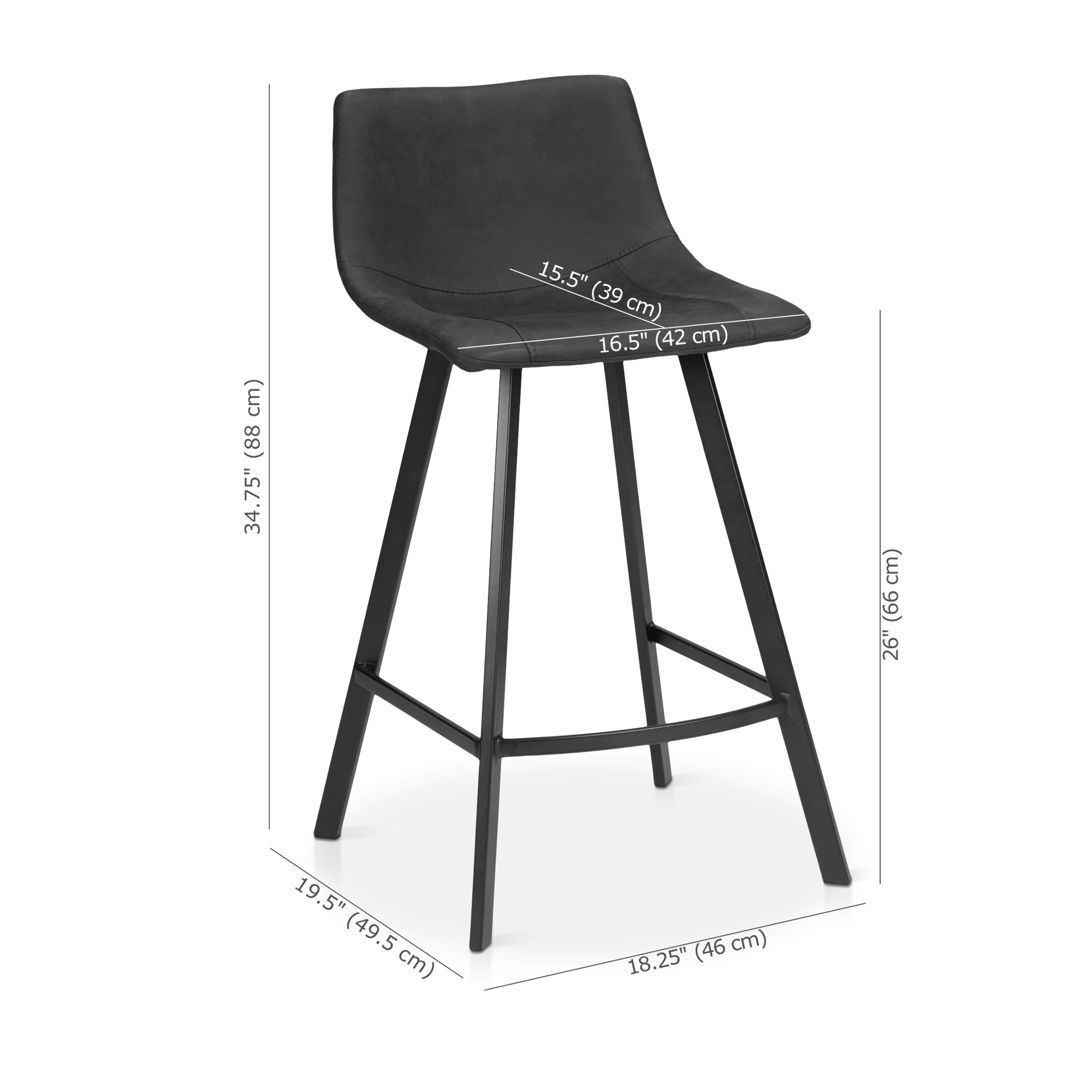 Textured Faux Leather and Metal Bar Stool