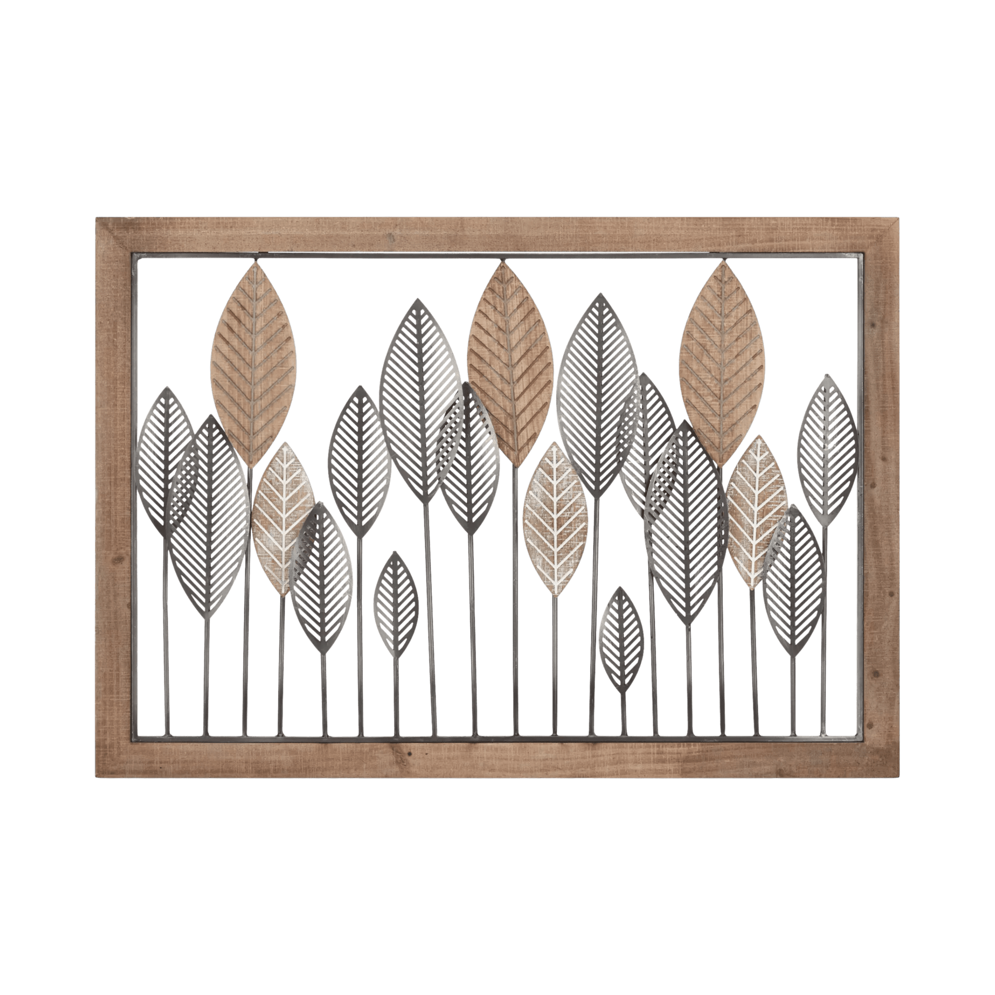 Framed Metal and Wood Leaves Wall Art