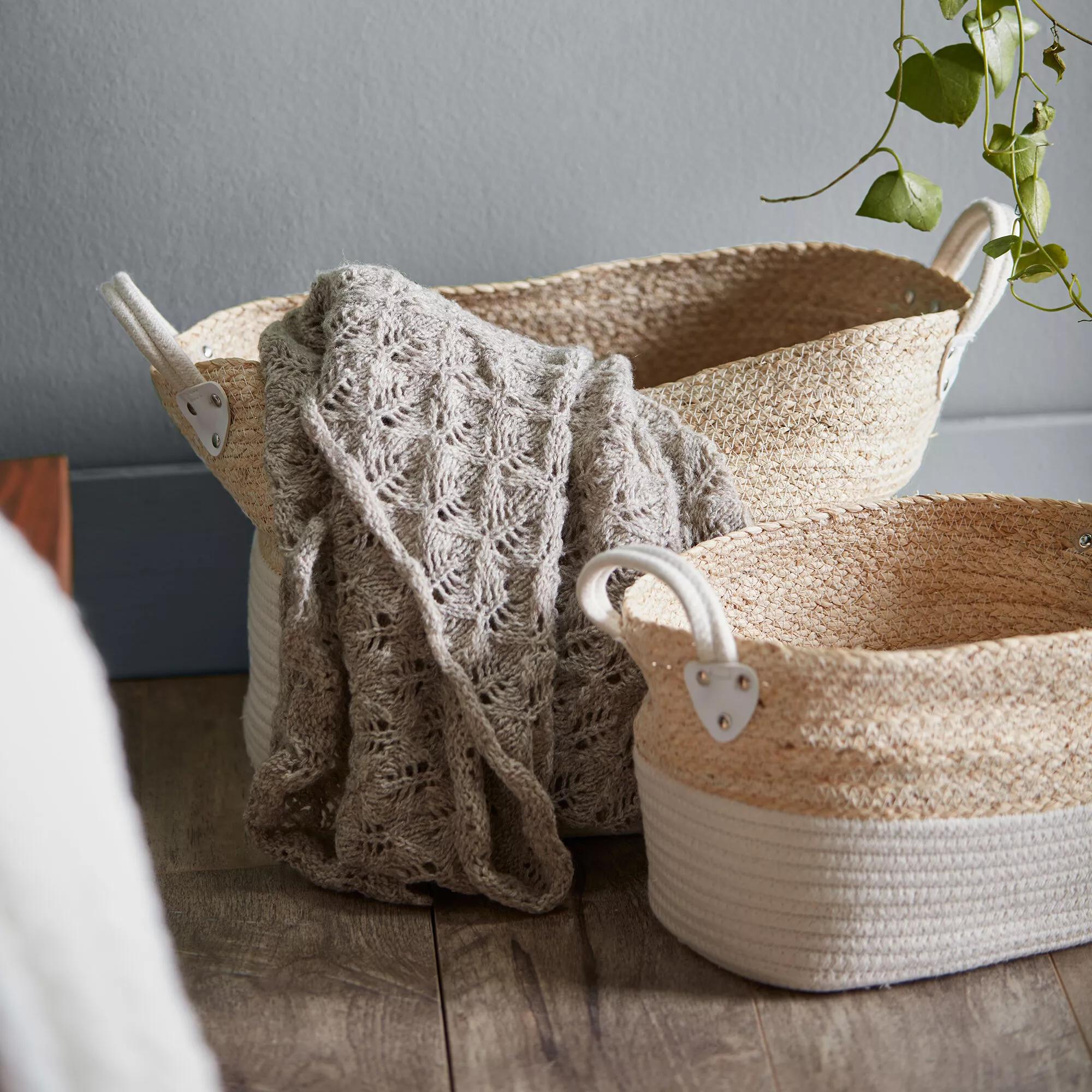 Corn Fiber and Cotton Rope Storage Basket