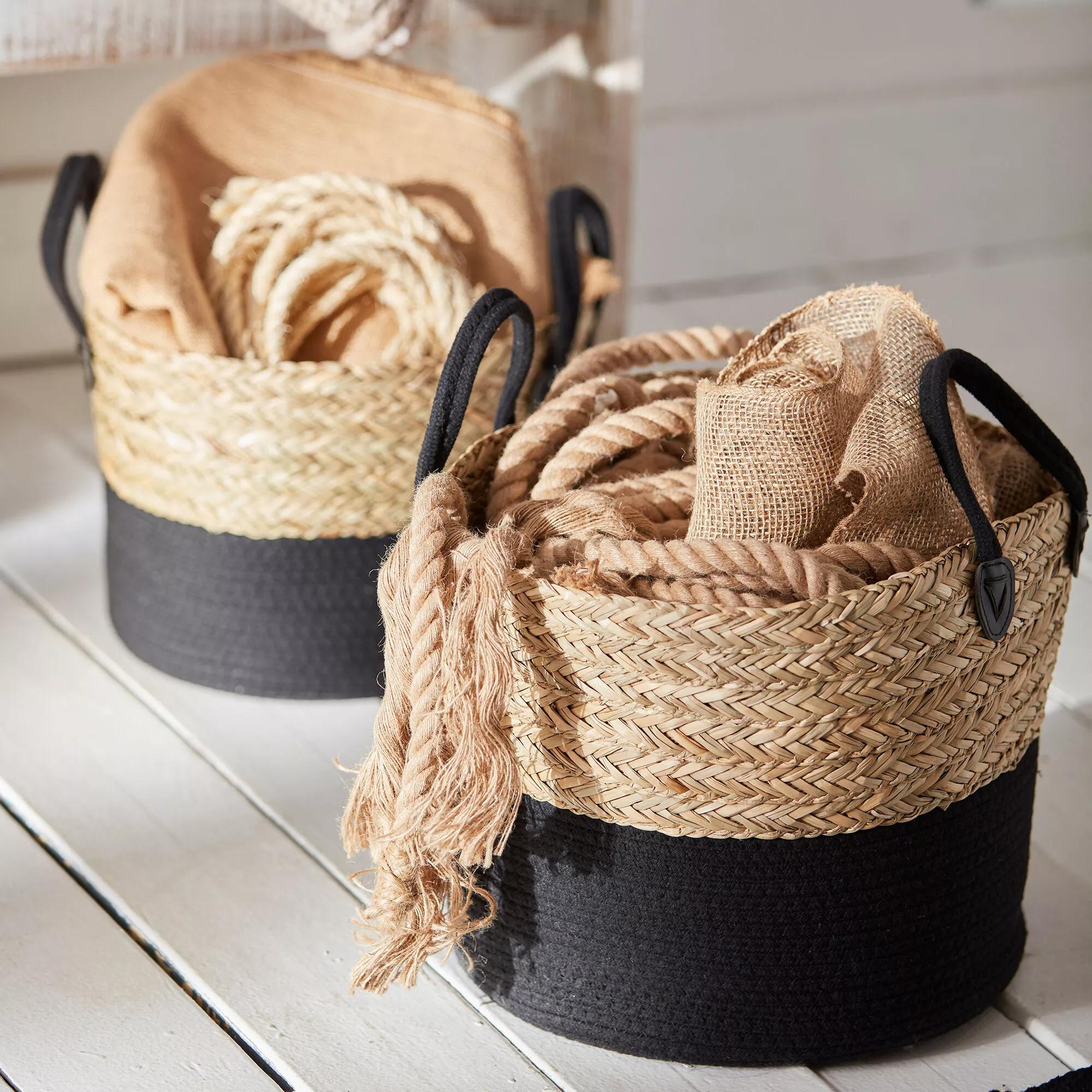 Woven Seagrass and Cotton Rope Basket