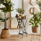 Speckled Ceramic and Rattan Vase