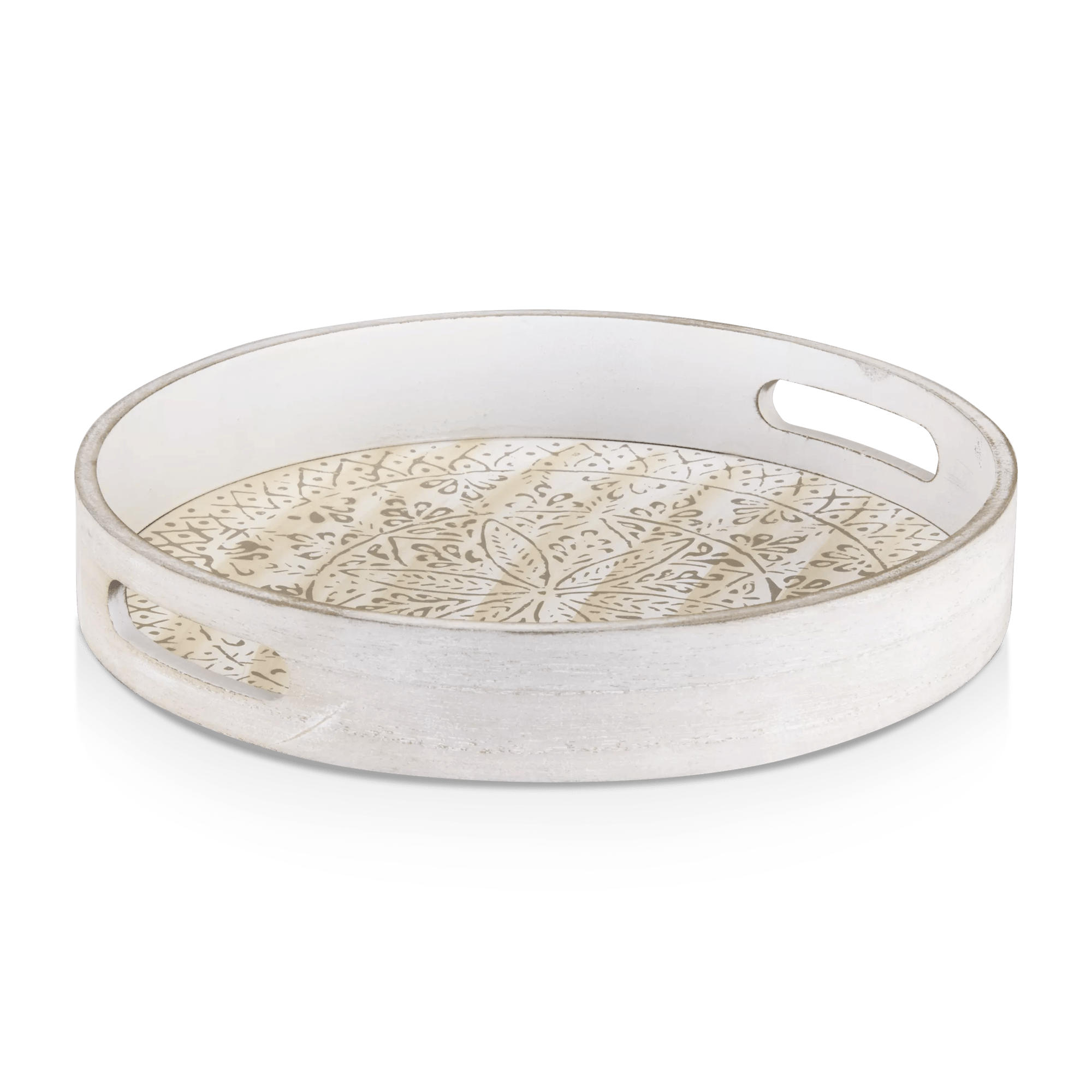 Round Patterned Wood Tray