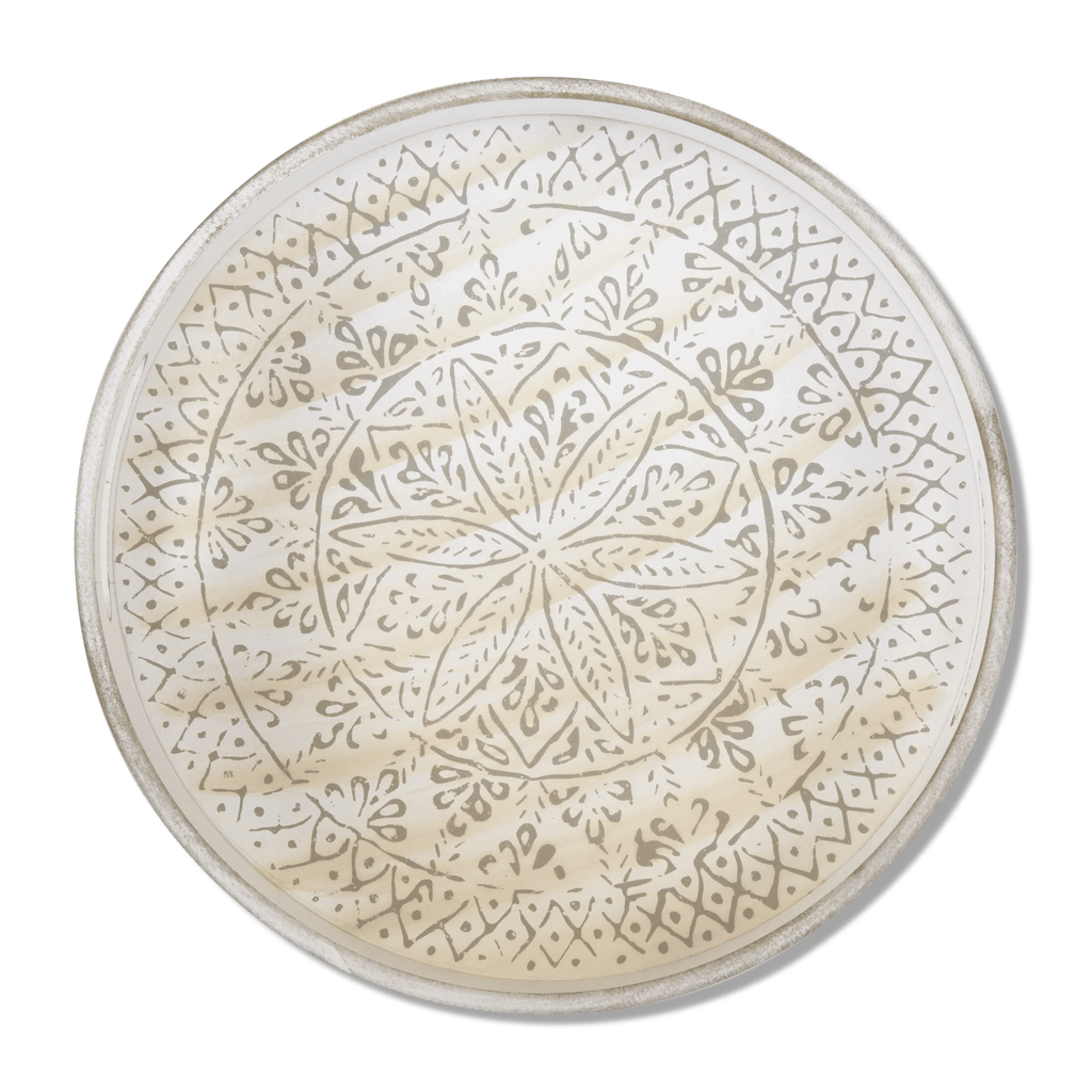 Round Patterned Wood Tray