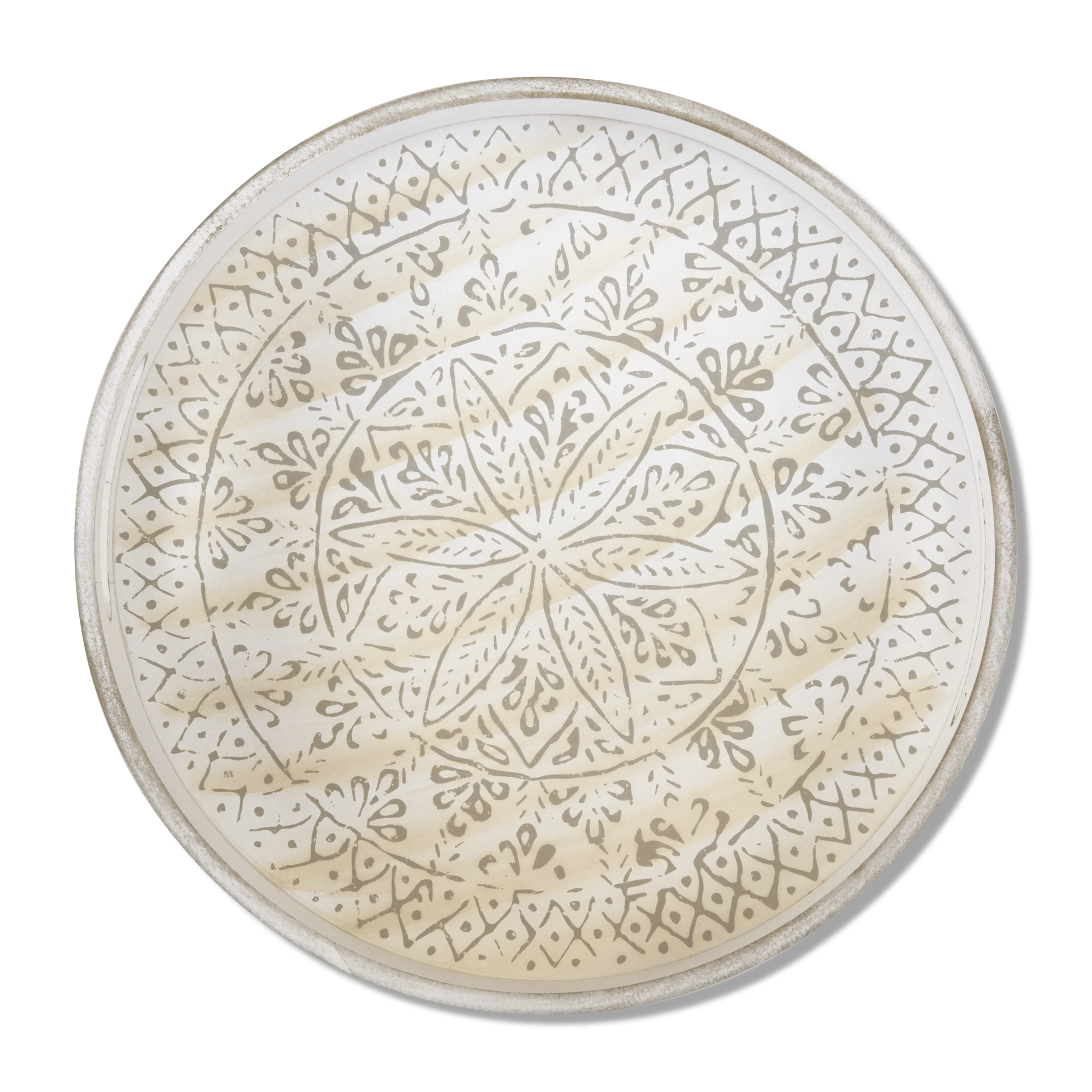 Round Patterned Wood Tray