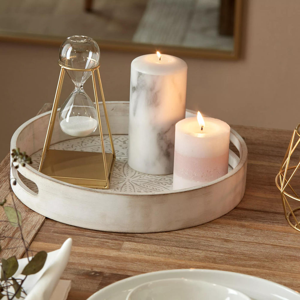 Round Patterned Wood Tray