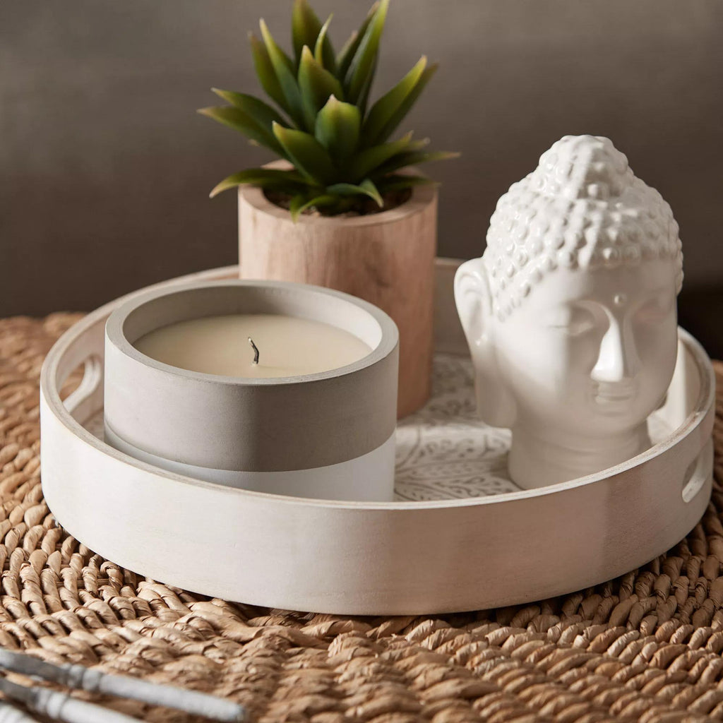 Round Patterned Wood Tray