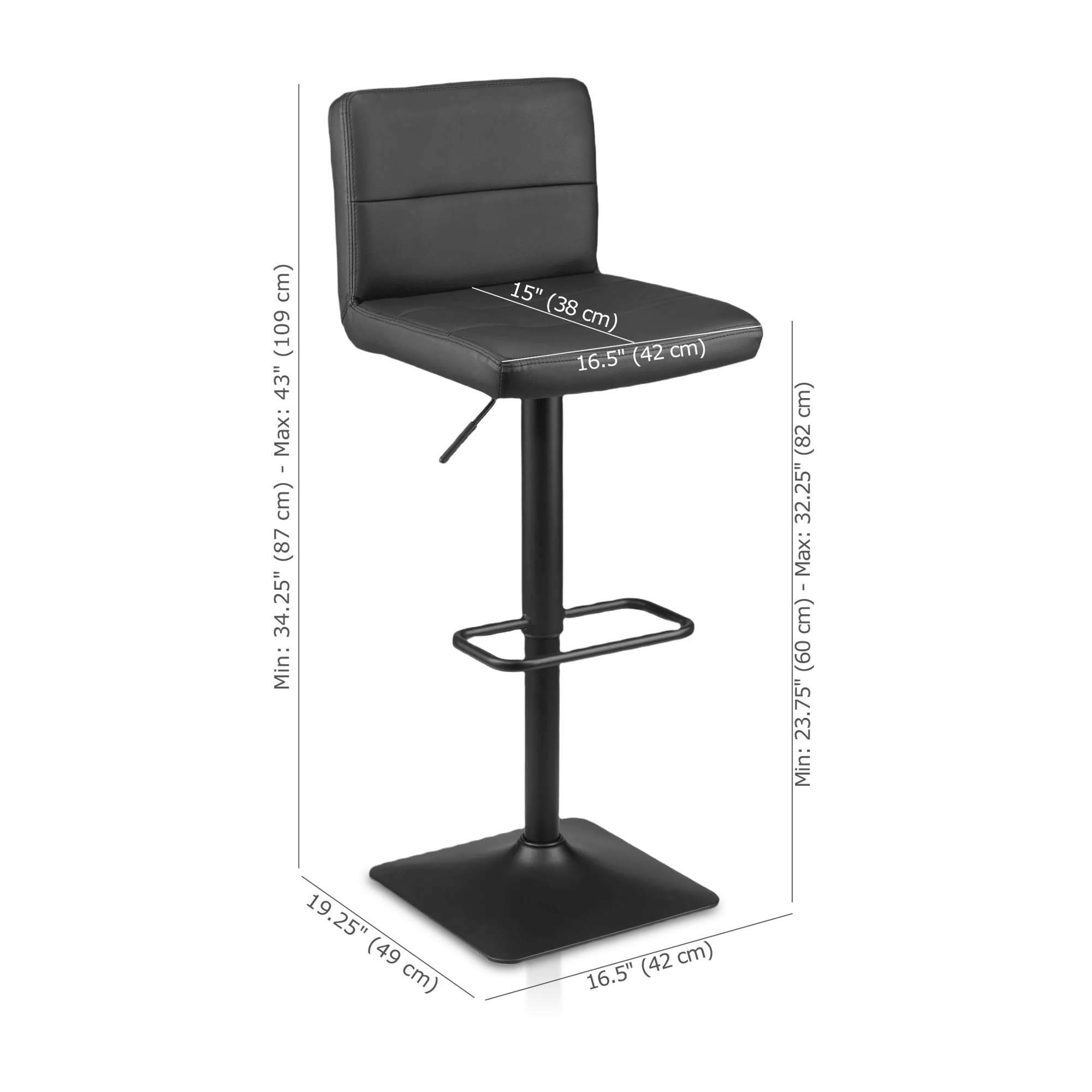 Black Matte Faux Leather and Metal Adjustable Bar Stool