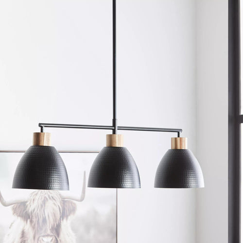 3-Bulb Metal and Wood Ceiling Lamp