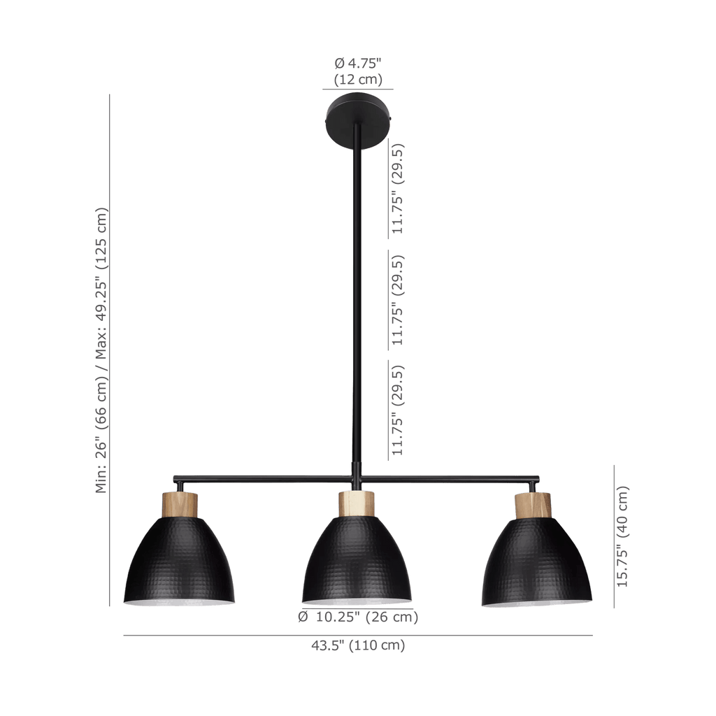 3-Bulb Metal and Wood Ceiling Lamp