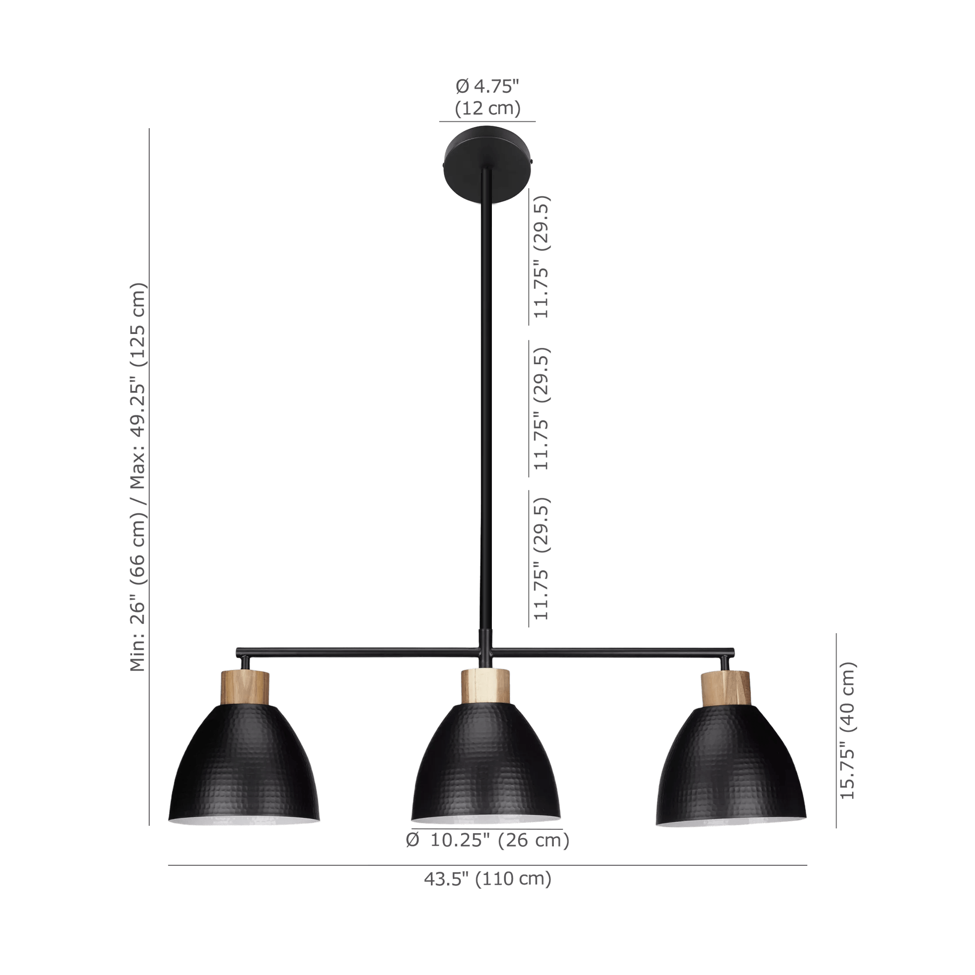 3-Bulb Metal and Wood Ceiling Lamp