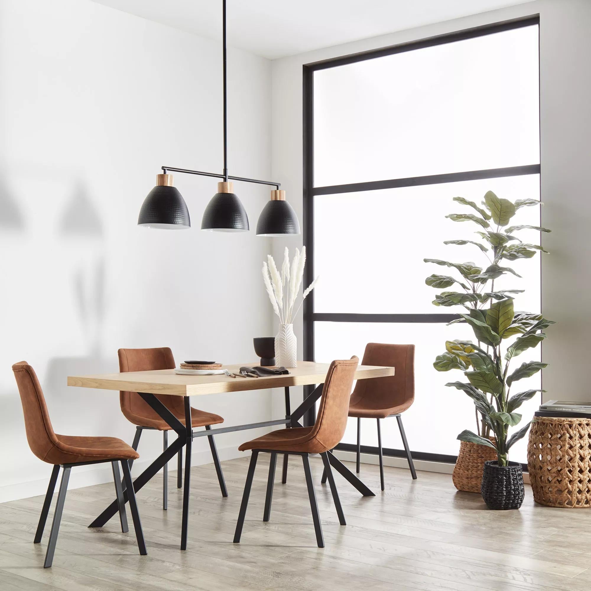 Rust Textured Faux Leather and Metal Dining Chair