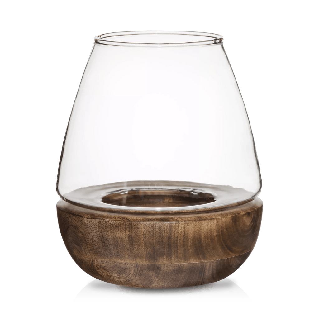 Glass and Wood Candle Holder