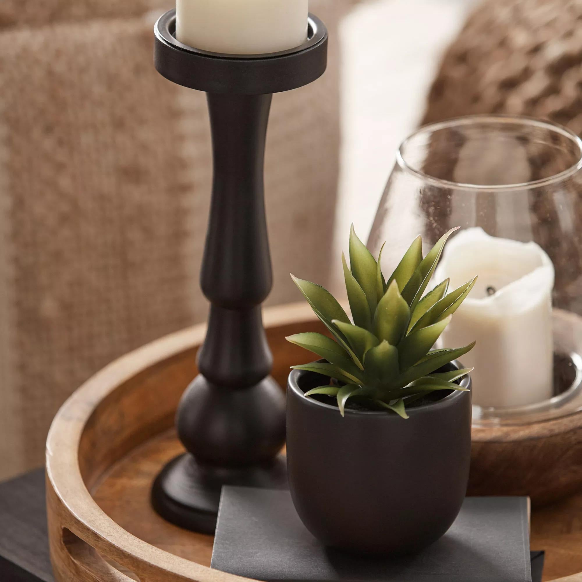 Glass and Wood Candle Holder