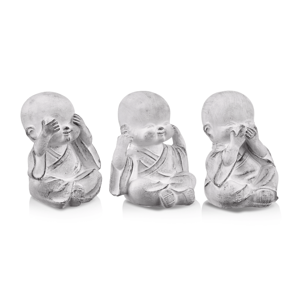 Three Wise Buddha Cement Statuettes
