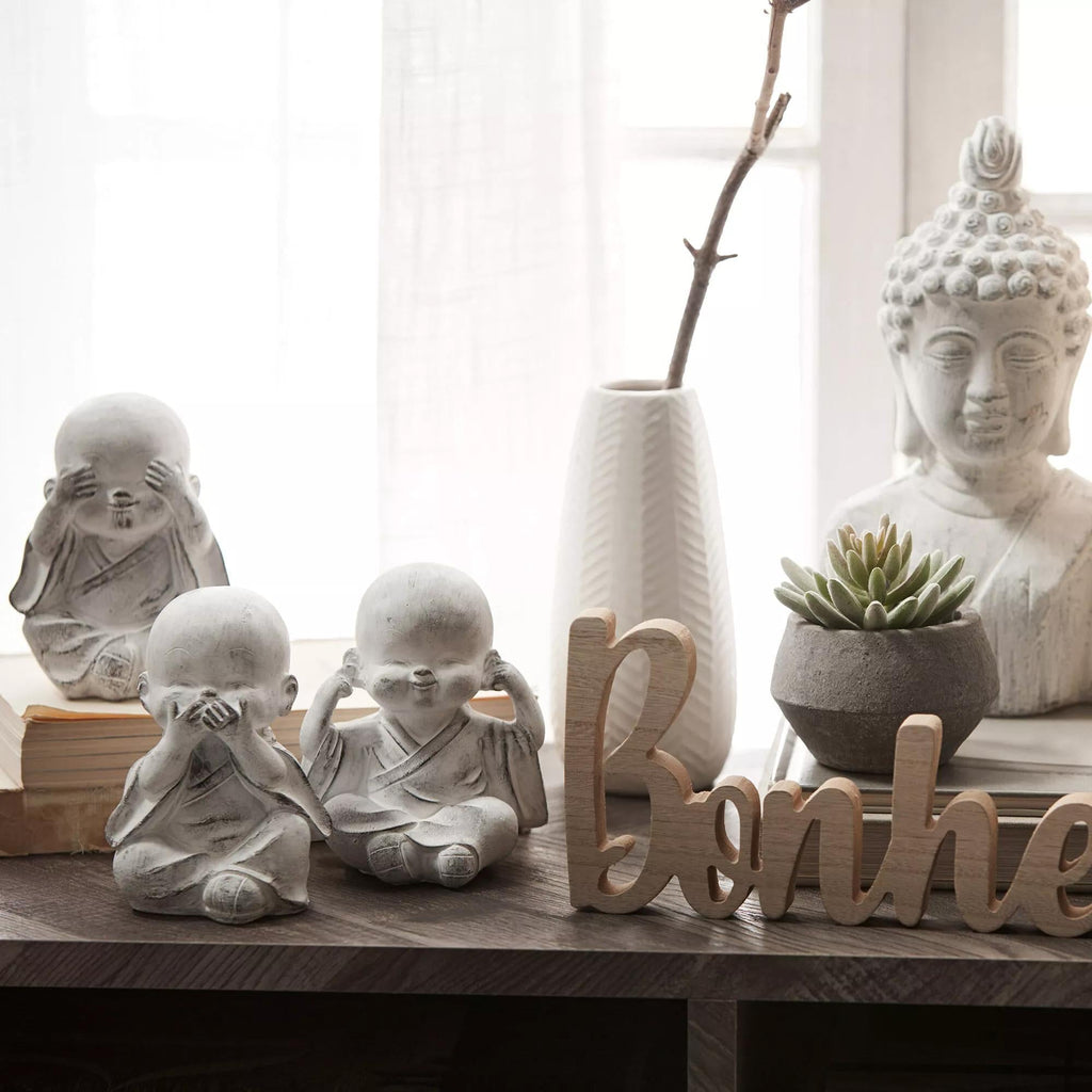 Three Wise Buddha Cement Statuettes