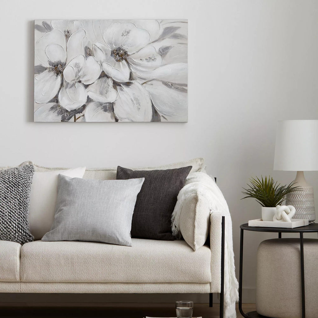 White Blossom Printed Canvas with Gel-Embellishments