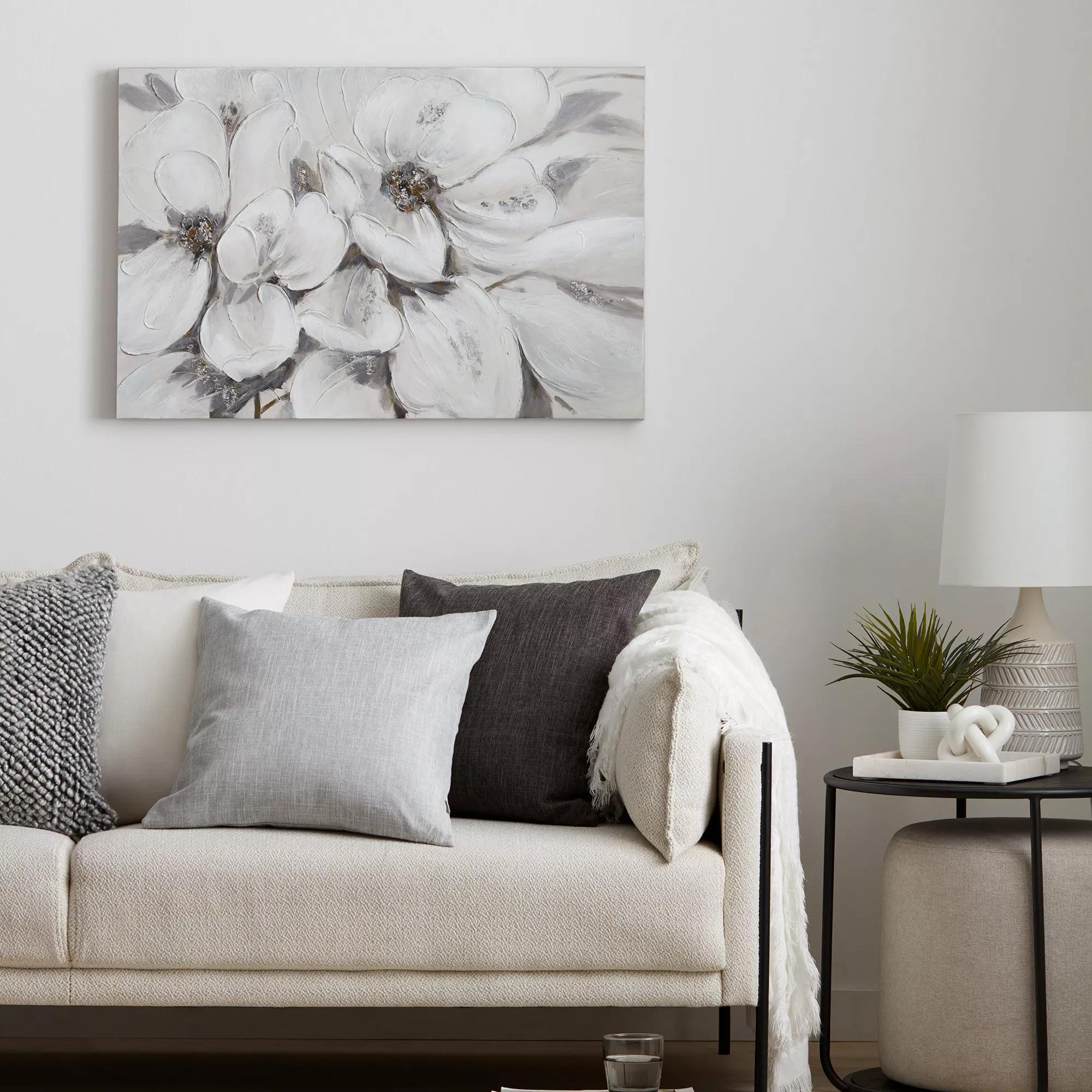 White Blossom Printed Canvas with Gel-Embellishments
