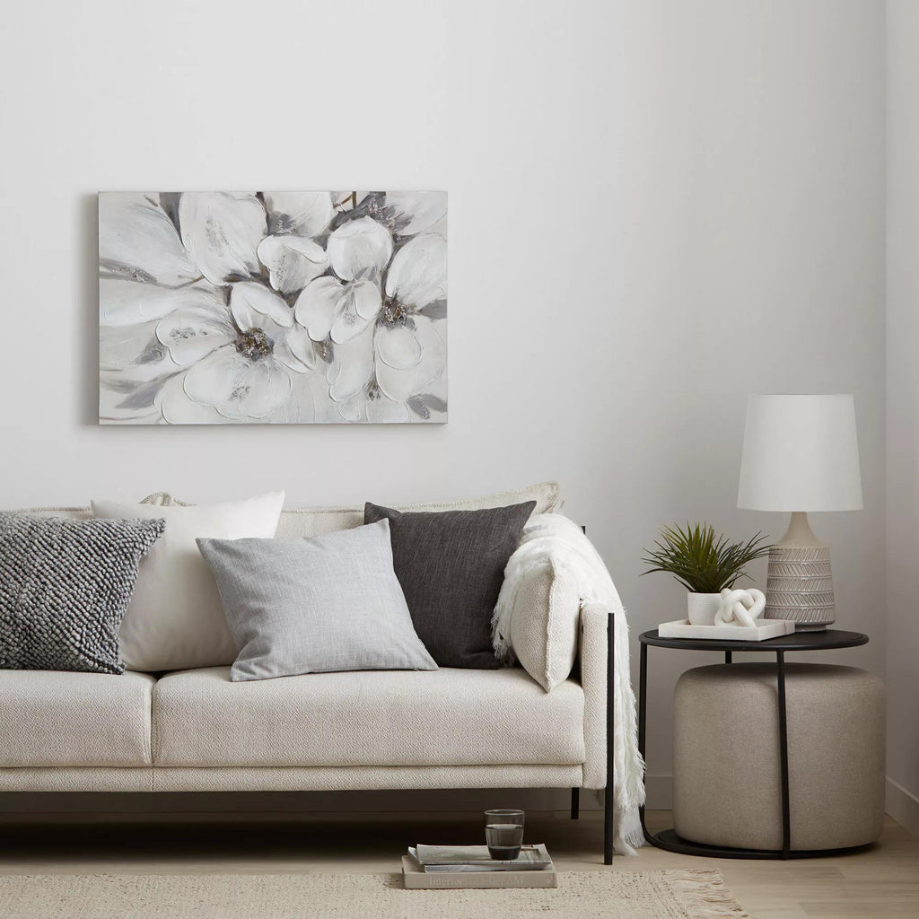 White Blossom Printed Canvas with Gel-Embellishments