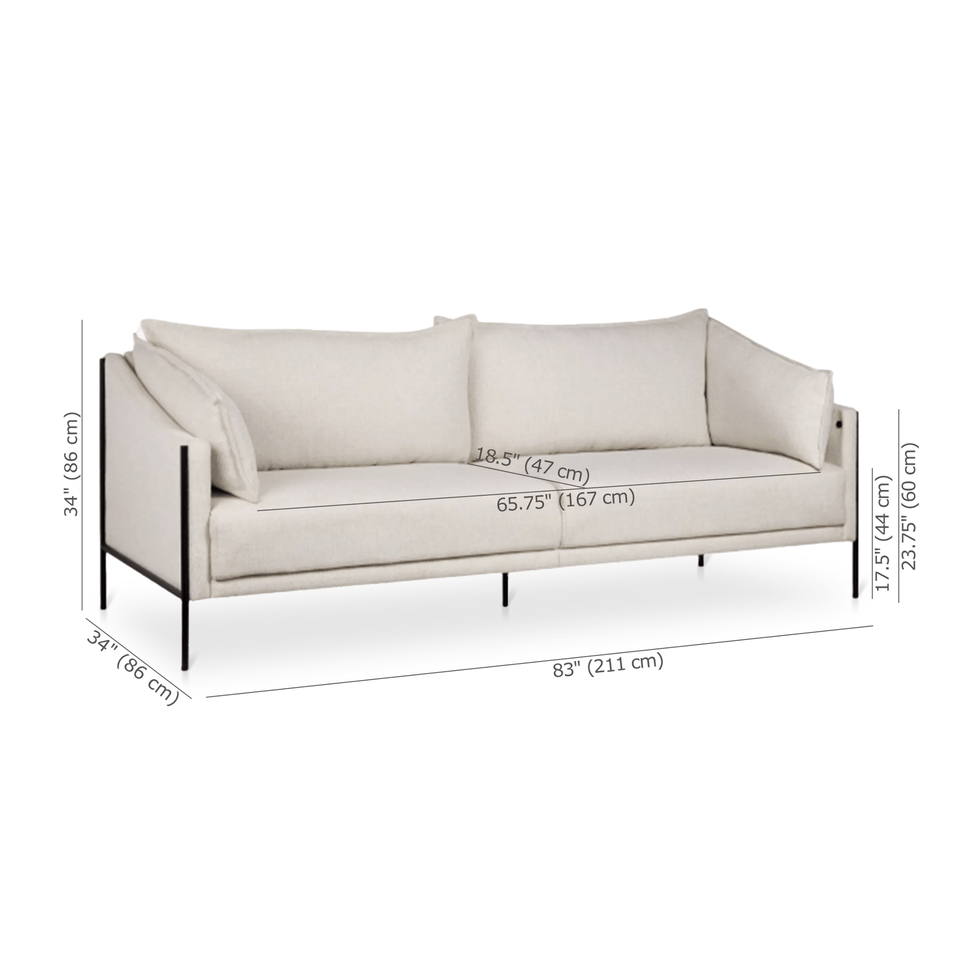 Oatmeal Fabric Sofa with Black Metal Legs