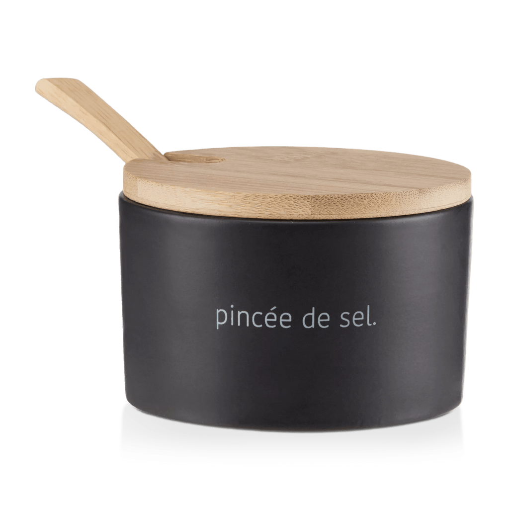 Ceramic Salt Jar with Bamboo Lid and Spoon