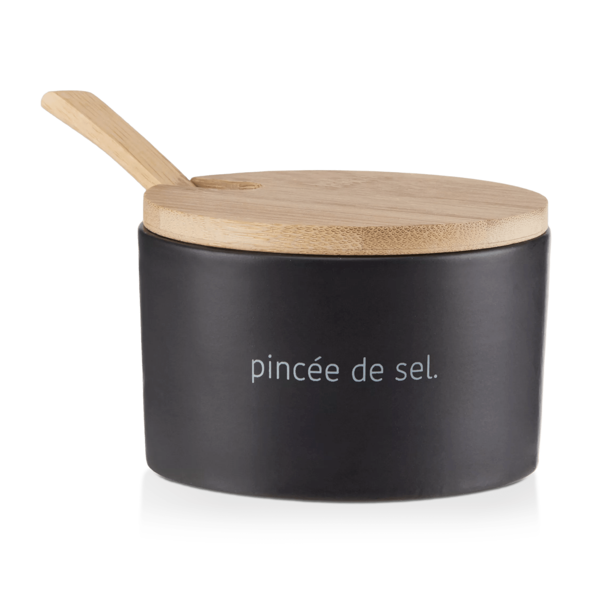 Ceramic Salt Jar with Bamboo Lid and Spoon