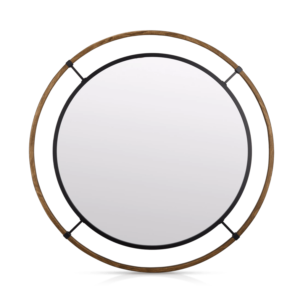 Round Wood-Framed Mirror