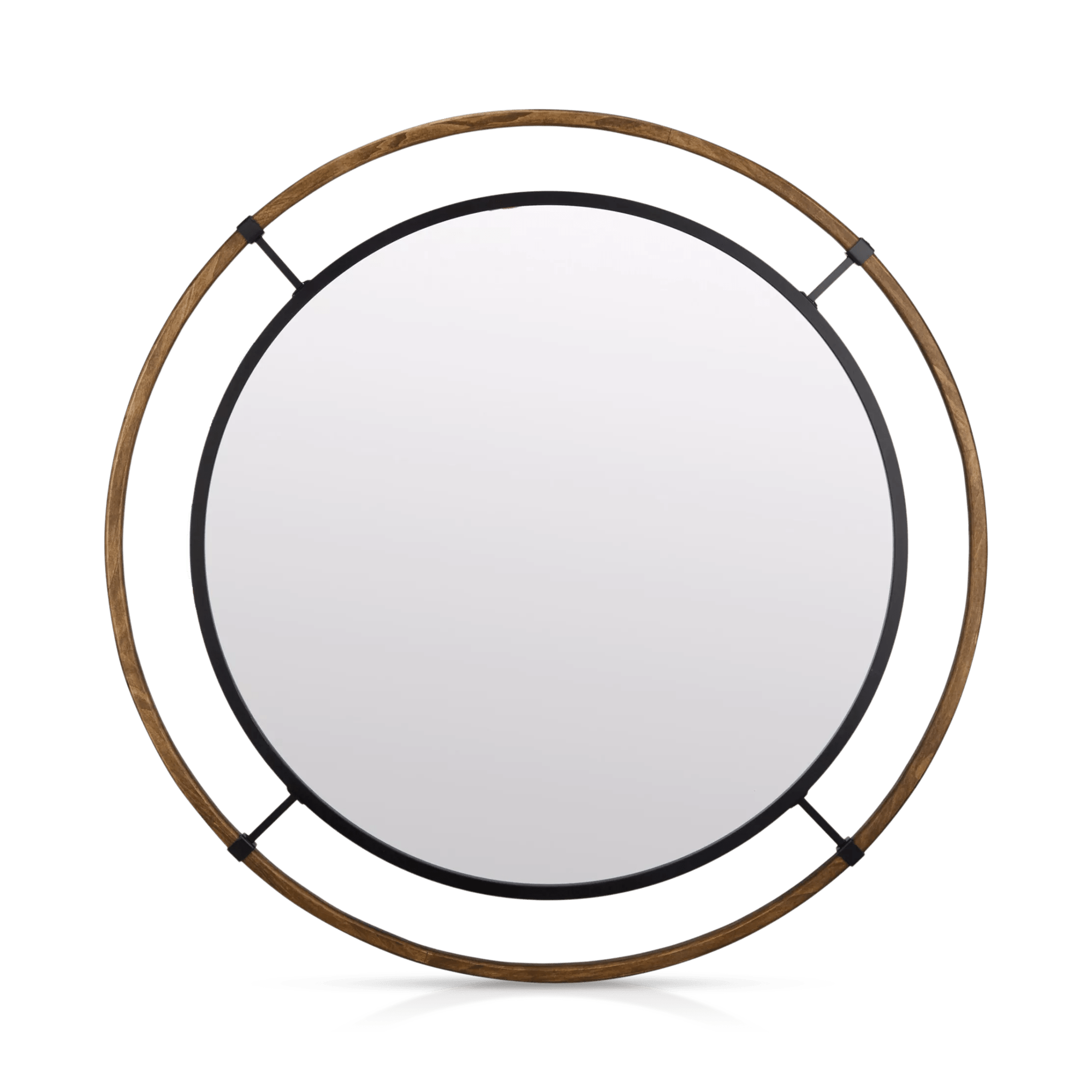 Round Wood-Framed Mirror