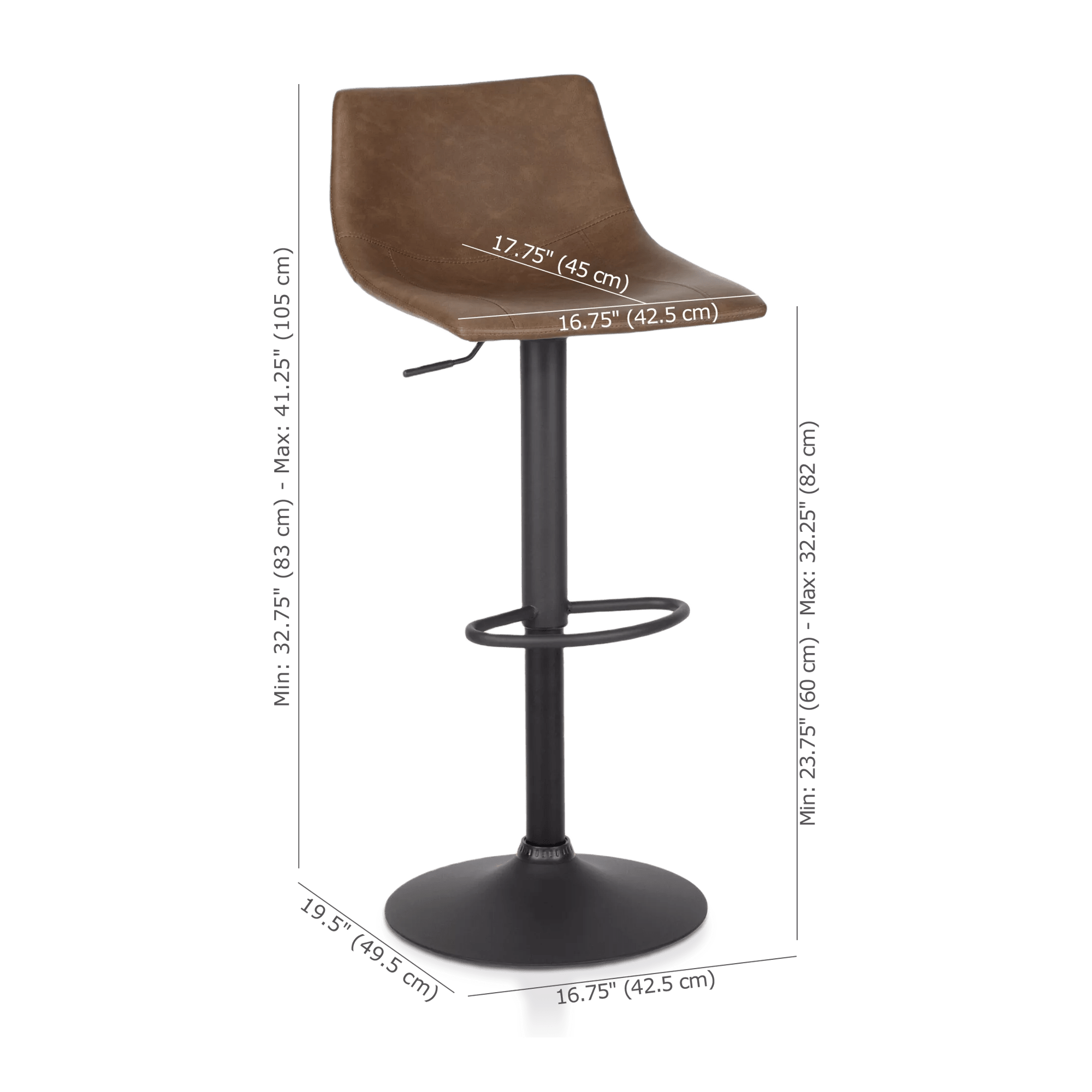Faux Leather and Metal Adjustable Bar Stool
