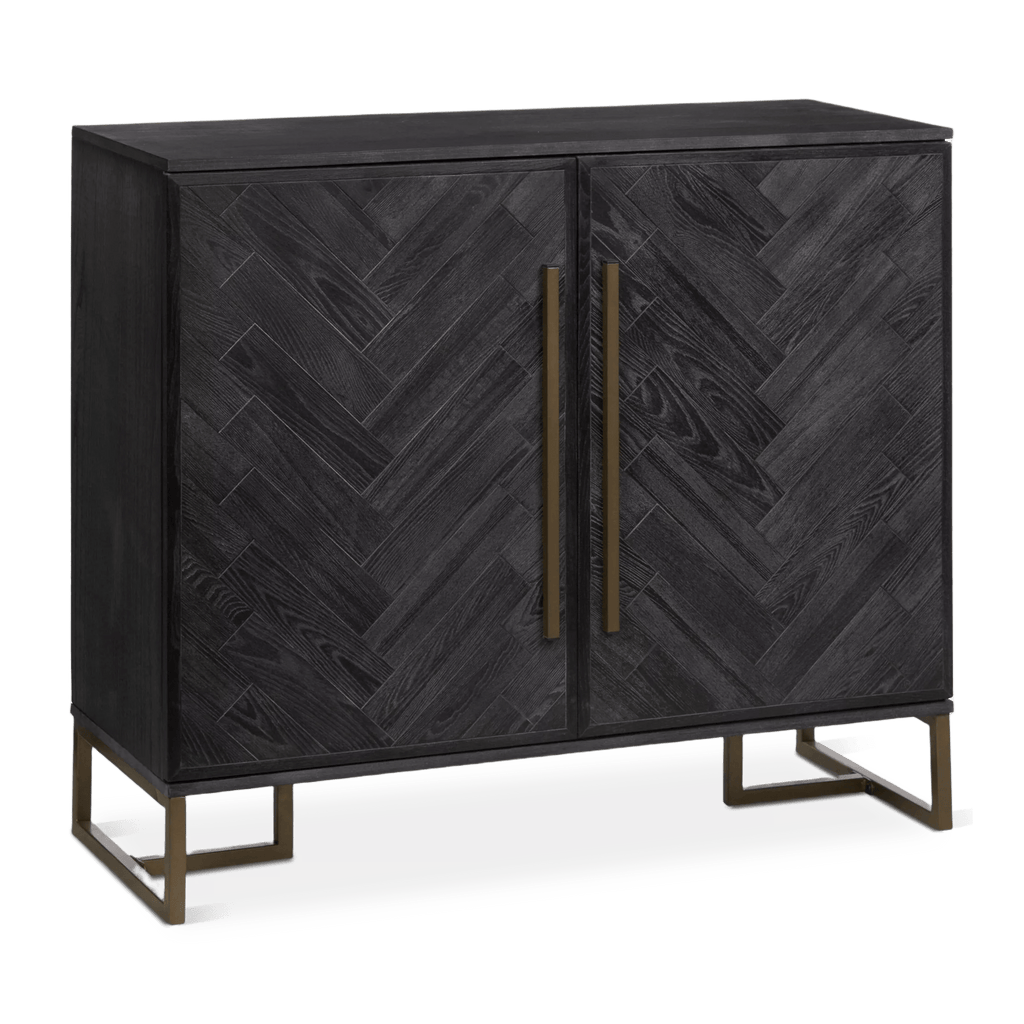 Two-Door Chevron Veneer and Metal Buffet