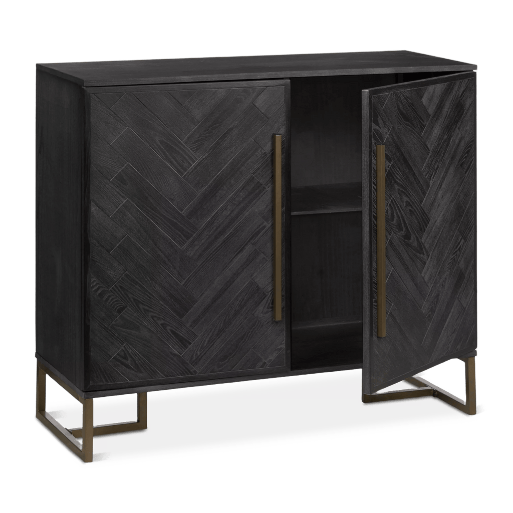 Two-Door Chevron Veneer and Metal Buffet