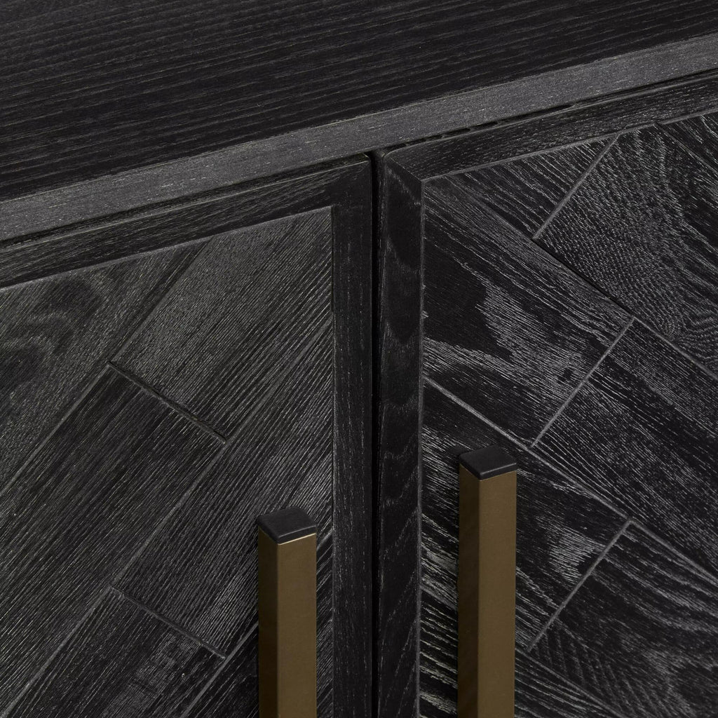 Two-Door Chevron Veneer and Metal Buffet