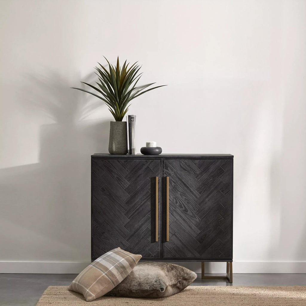 Two-Door Chevron Veneer and Metal Buffet