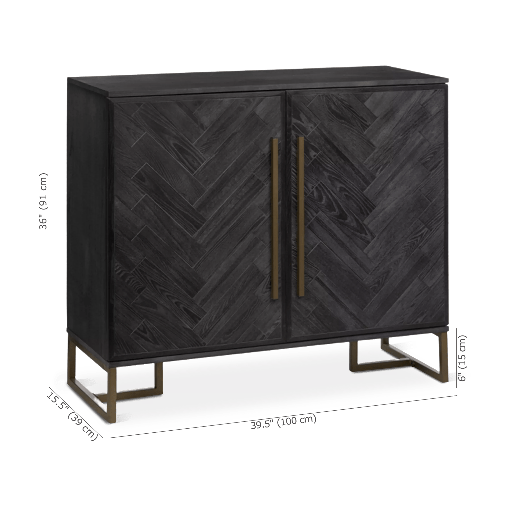 Two-Door Chevron Veneer and Metal Buffet