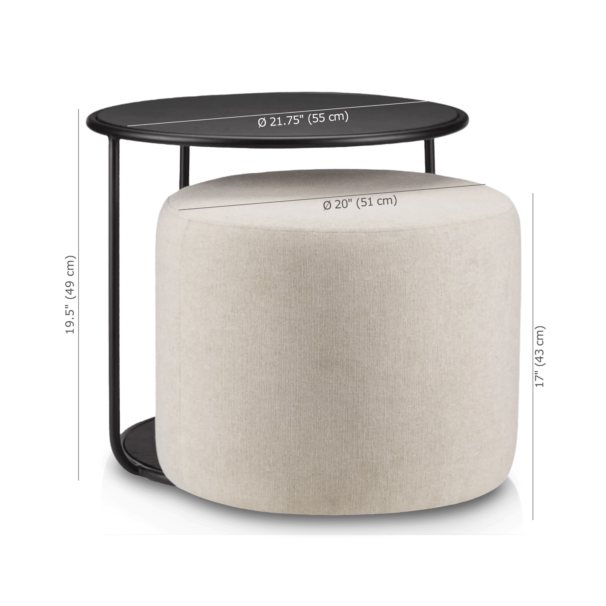 Black Side Table with Ottoman