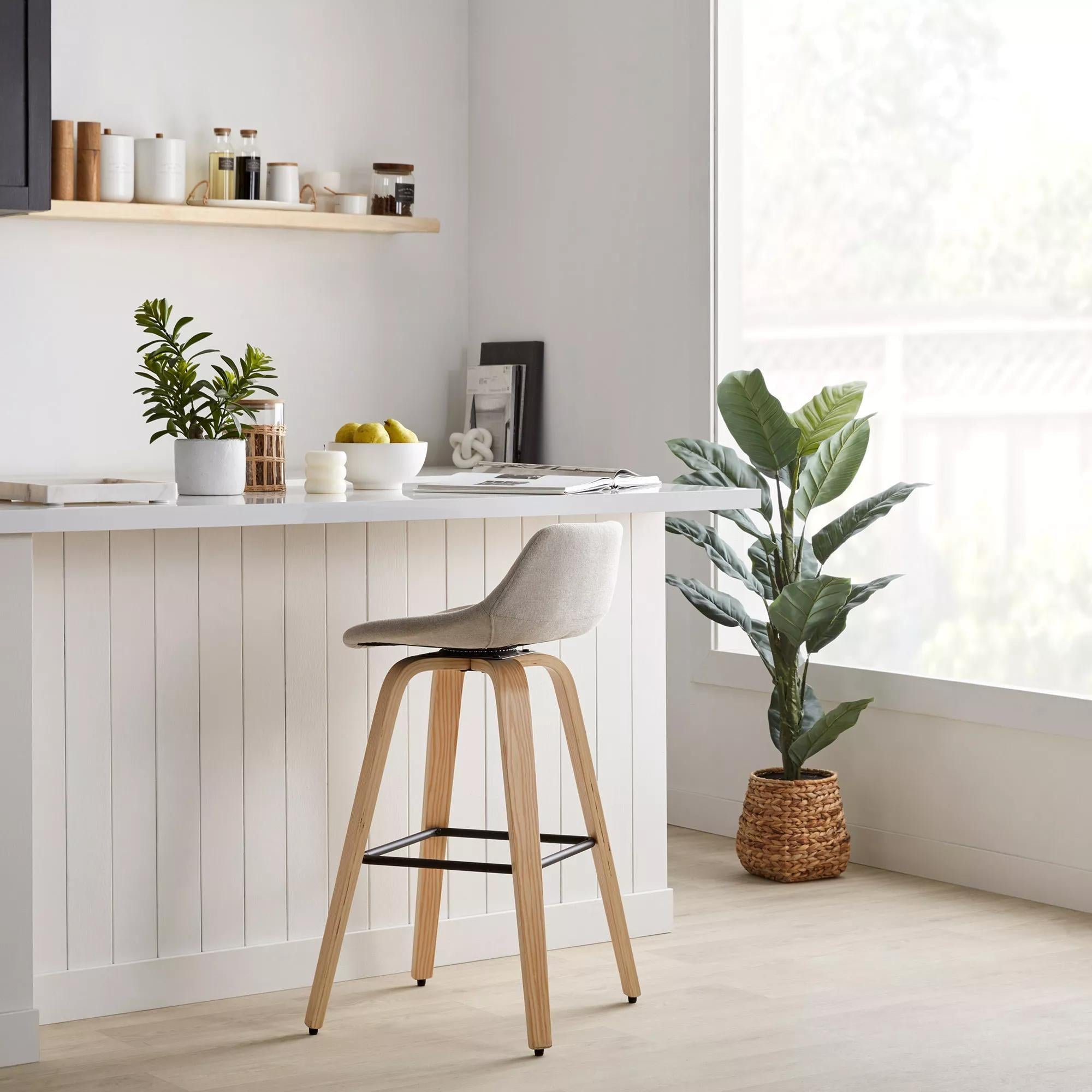 Fabric and Natural Wood Stool