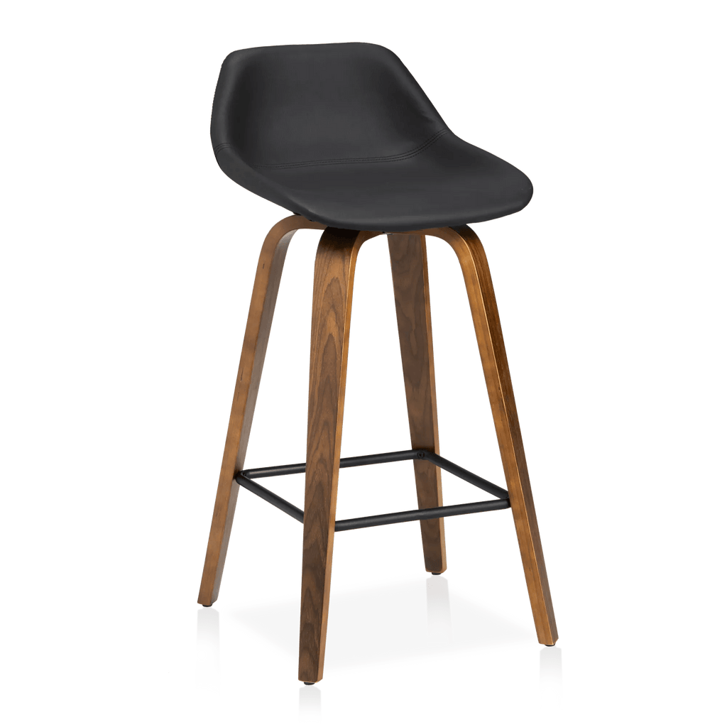 Faux Leather and Walnut Wood Bar Stool