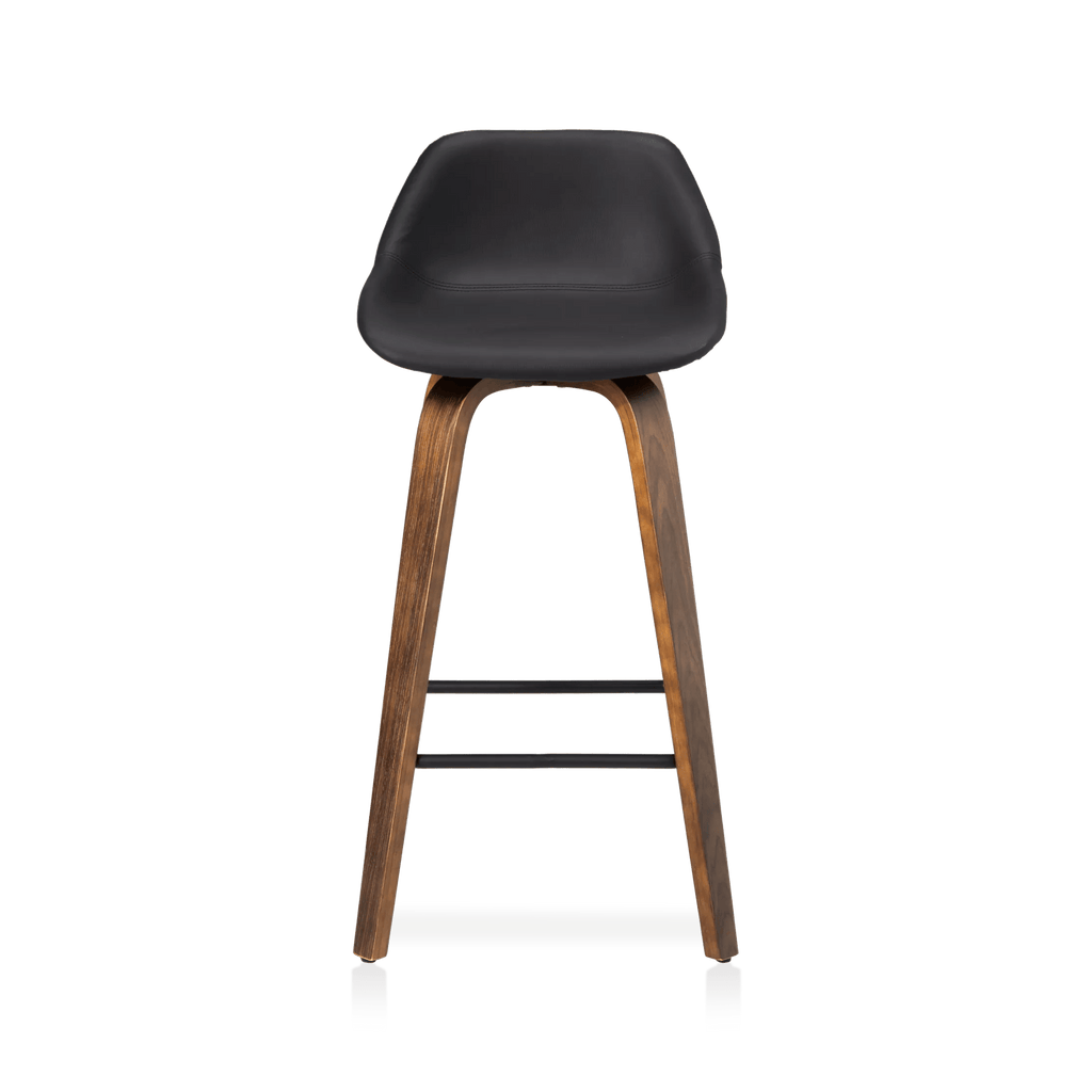 Faux Leather and Walnut Wood Bar Stool
