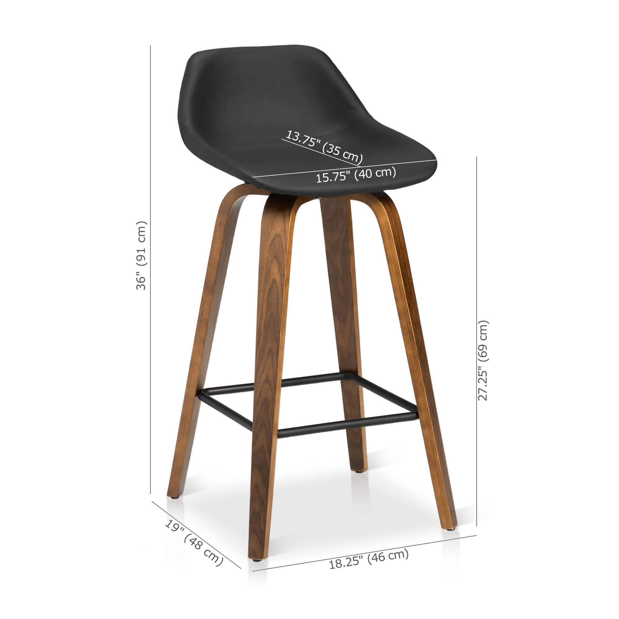 Faux Leather and Walnut Wood Bar Stool