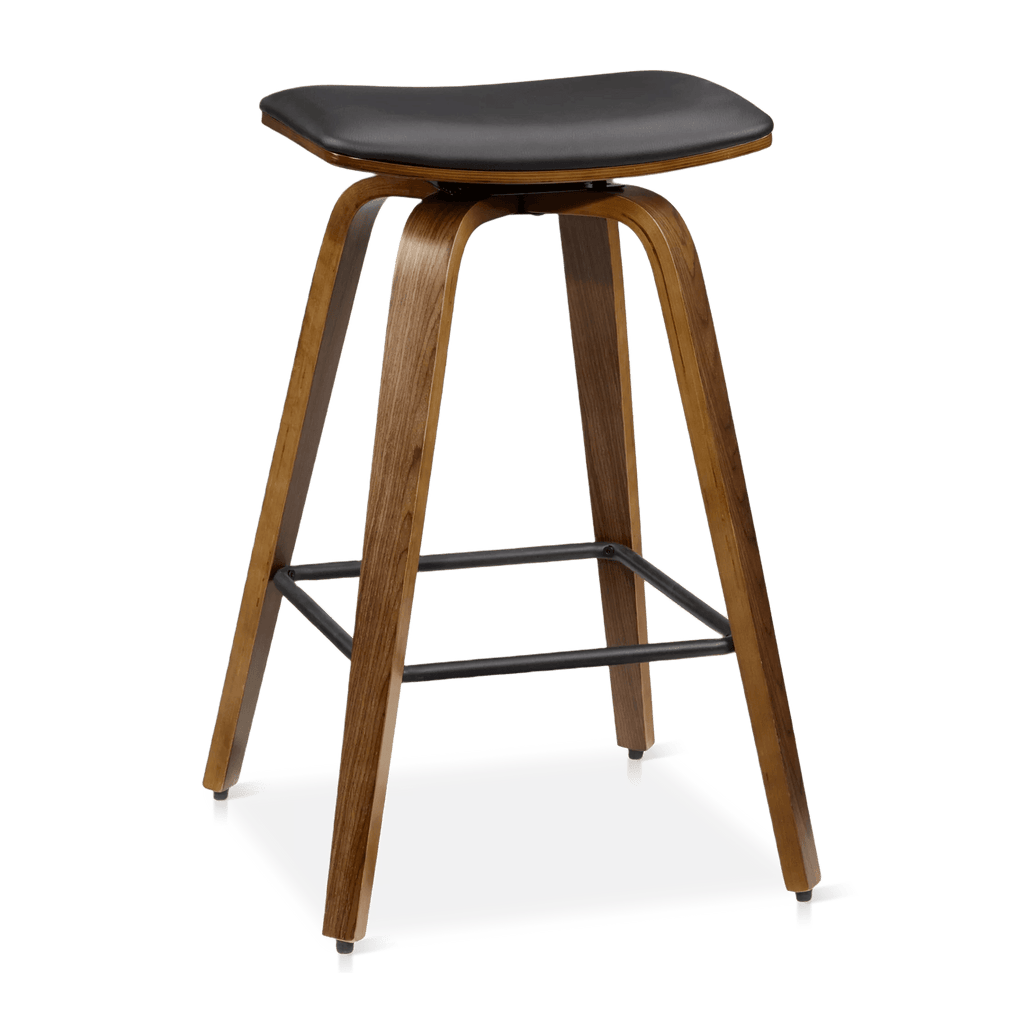 Faux Leather and Walnut Wood Backless Stool