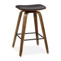 Faux Leather and Walnut Wood Backless Stool