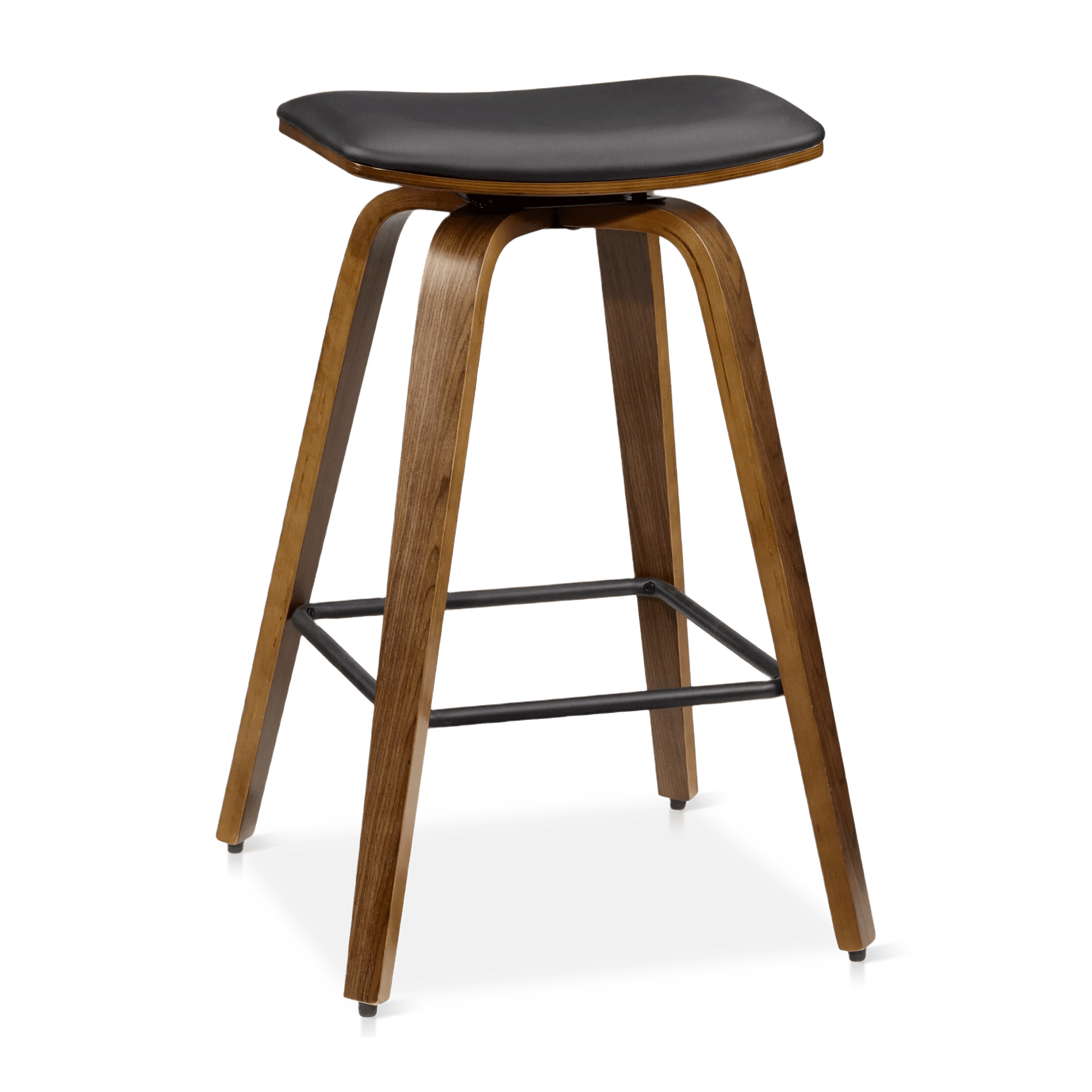 Faux Leather and Walnut Wood Backless Stool